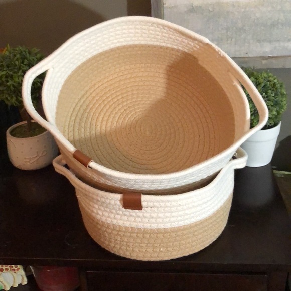 Cotton Rope Baskets Woven Foldable Storage Bin with Handles - Picture 3 of 10